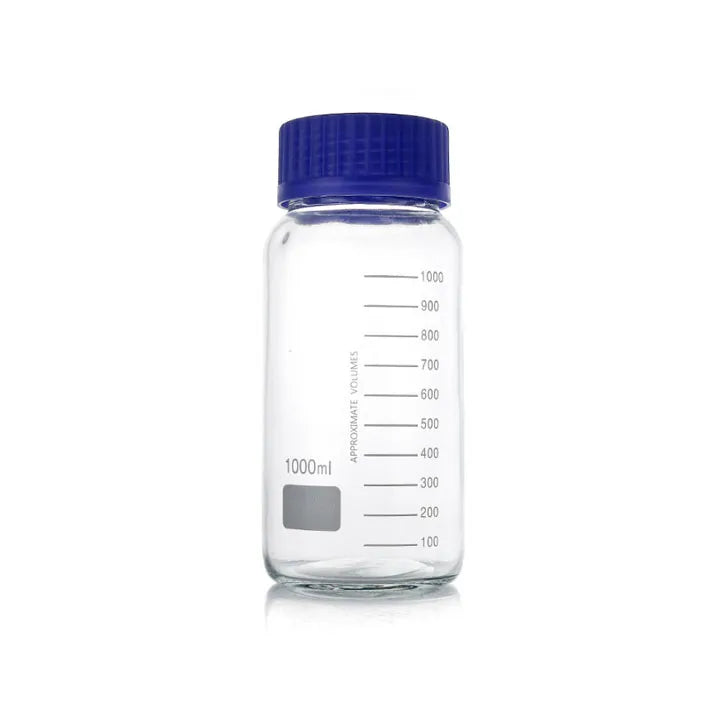 1000ML Wide Mouth Graduated Round Reagent Storage Lab Glass Bottle GL80 Blue Polypropylene Screw Cap AVANTIS Brand Customizable