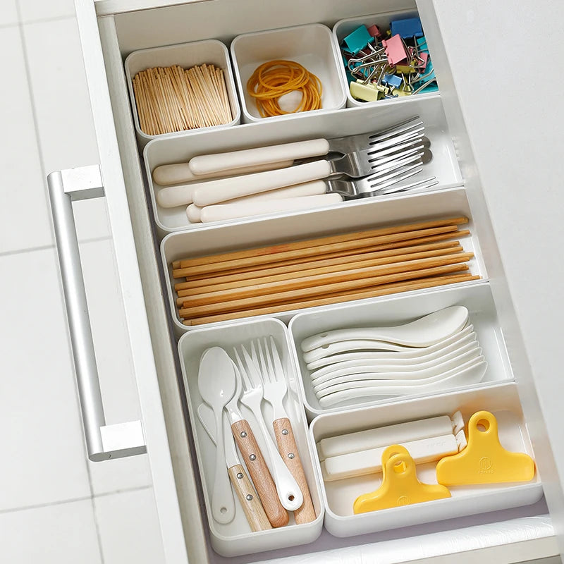 SHIMOYAMA White/Black Plastic Small Multifunctional Kitchen Storage and Tableware Drawer Divider Organizer for Kitchen