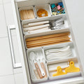 SHIMOYAMA White/Black Plastic Small Multifunctional Kitchen Storage and Tableware Drawer Divider Organizer for Kitchen