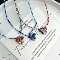 Macaron Candy Color Rice Beaded Bohemia Necklace Sweet Cute Girly Style Rice Bead Ceramic Butterfly Tide Necklace