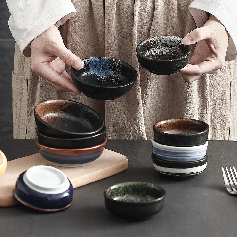 Wholesale Japanese Style Sushi Soy Plate Dish Round Mini Small Bowl Ceramic Black Customized Logo Paper Box Party Home & Kitchen