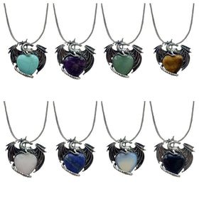 JOYA GIFT Classic Wing Dragon Charm Pendant Necklace Alloy Wing Dragon Natural Gem Necklaces