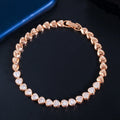 Beautiful 585 Gold Plated Trendy Jewelry Gift Cute Love Heart Shape Chic CZ Paved Tennis Friendship Bracelet Bangle for Ladies