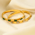 PVD 18K Gold Plated Rectangle Green White Cubic Zircon Stone Bangle Jewelry Bracelet for Women