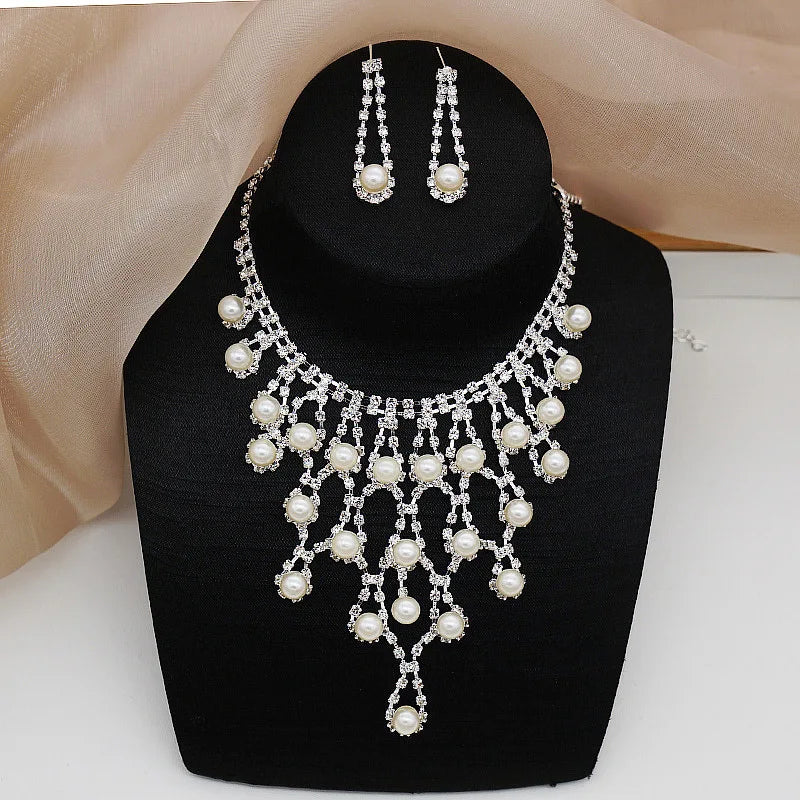 Wholesale New Style Hot Sale Claw Chain Bride Pearl Necklace Earrings Wedding Set