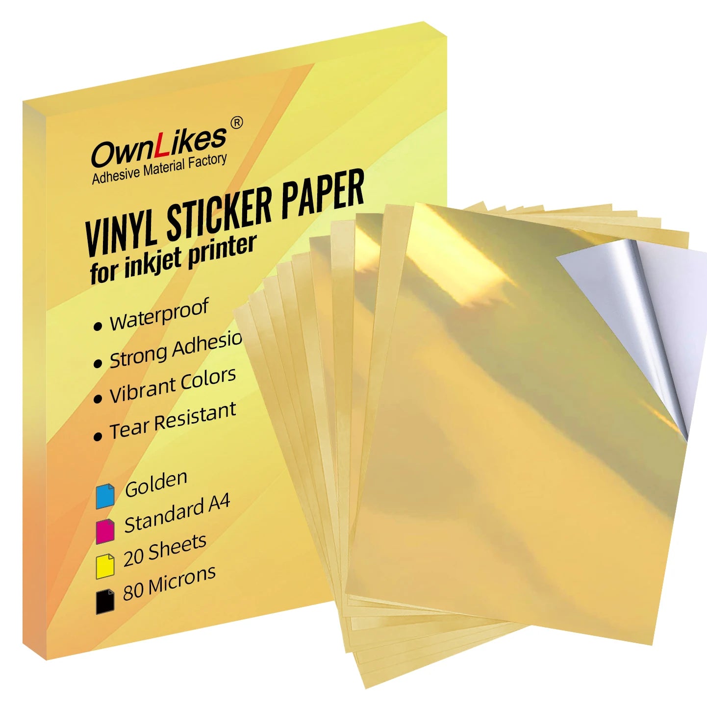 Vinyl PET Inkjet Sticker Paper A4 Glossy Brushed Gold Waterproof Self Adhesive Labels for Consumer Electronics Mobile Phone
