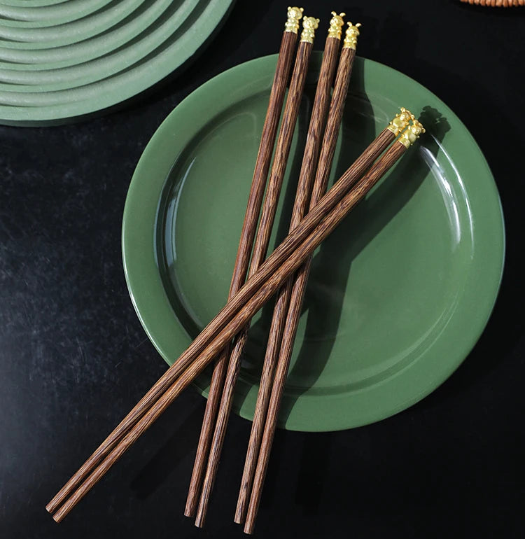 High Grade Healthful Comfort Grip Zodiac Themed Shesham Reusable Chopsticks Set