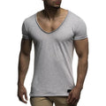 Leisure Summer Short Sleeve Solid Color Patchwork Tops Tees Men's Clothing Slim Camisetas Man Tshirt