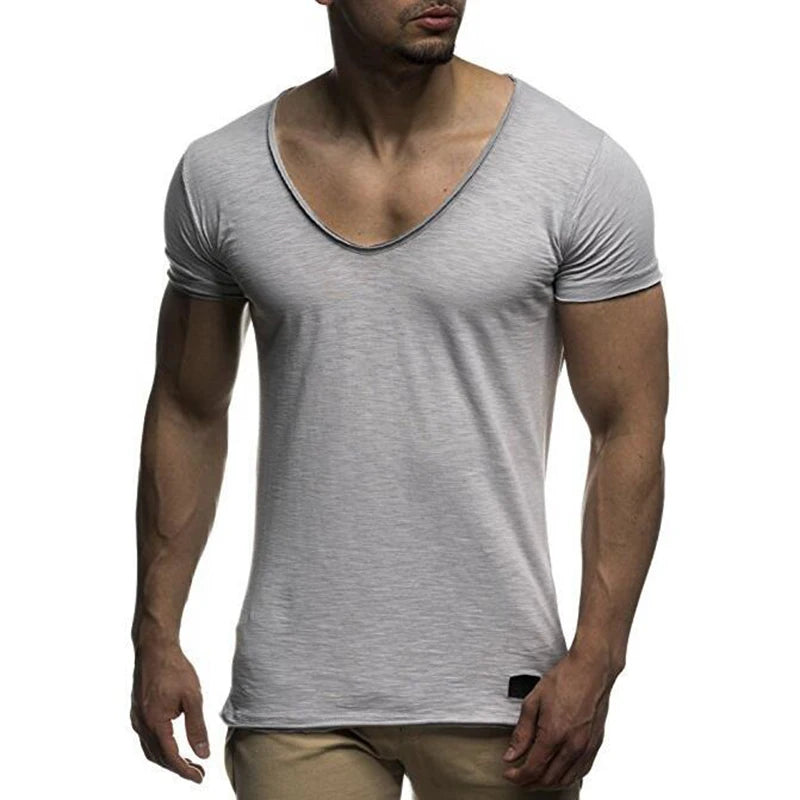 Leisure Summer Short Sleeve Solid Color Patchwork Tops Tees Men's Clothing Slim Camisetas Man Tshirt