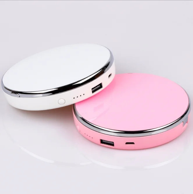 Round Portable Mirror 5000 MAh Makeup Mirror Power Bank LED Mirrors With Lights