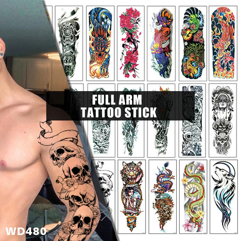 WD01 Wholesale Tatuajes Waterproof Non-toxic and Eco-friendly Full Arm Tattooes Tatouage Sticker Temporary Tattoo Sticker