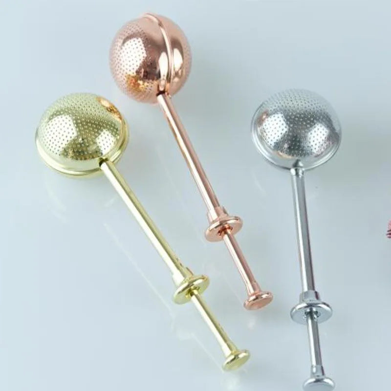 Long-Handled Portable Stainless Steel Tea Infuser Strainer Loose Leaf Silver Utensil Twisting Tea Ball Eco-Friendly