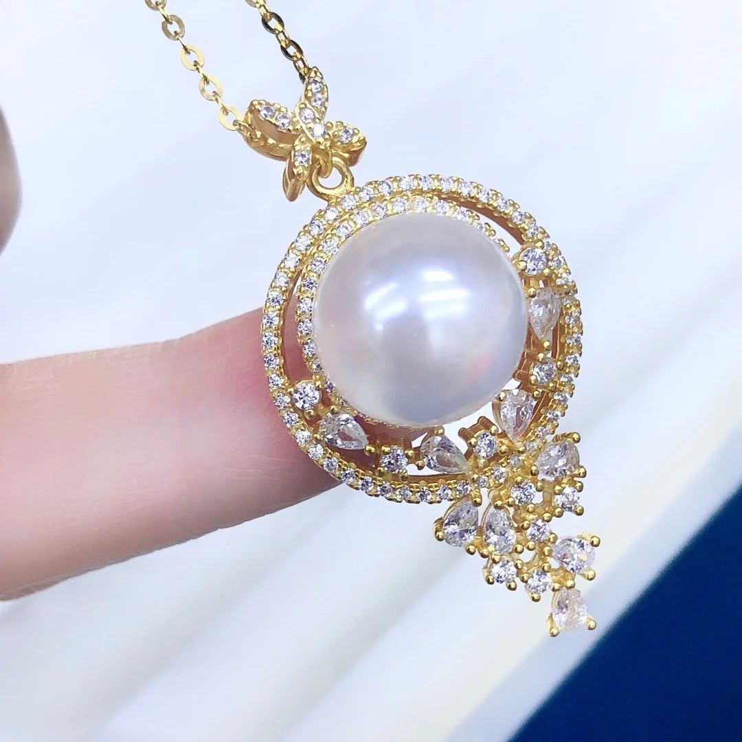 P1571 11-12mm DIY Natural  Freshwater Pearl Charm Pendant Necklace Accessory 925 Sterling Silver Jewelry for Women Without Chain