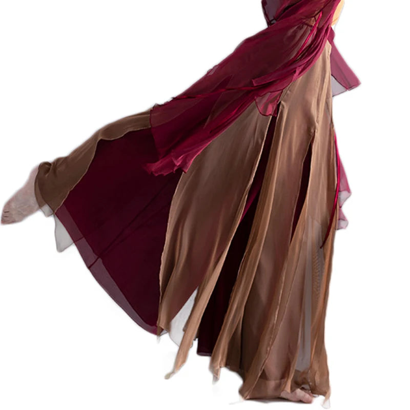New Oriental Belly Dance Practice Bottom Versatile Wide Pant Skirt With Long Fringe for Women