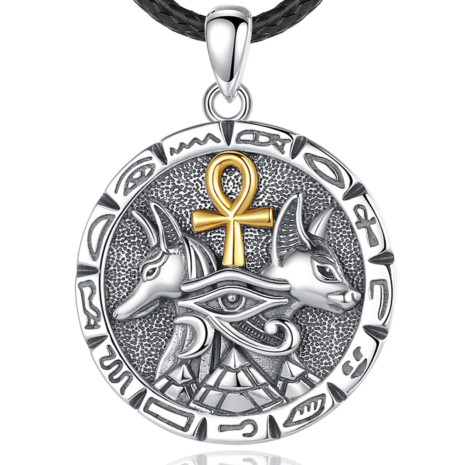 Unique Design Religious Jewelry 925 Sterling Silver Egyptian Anubis Amulet Pendant Necklace for Men or Women
