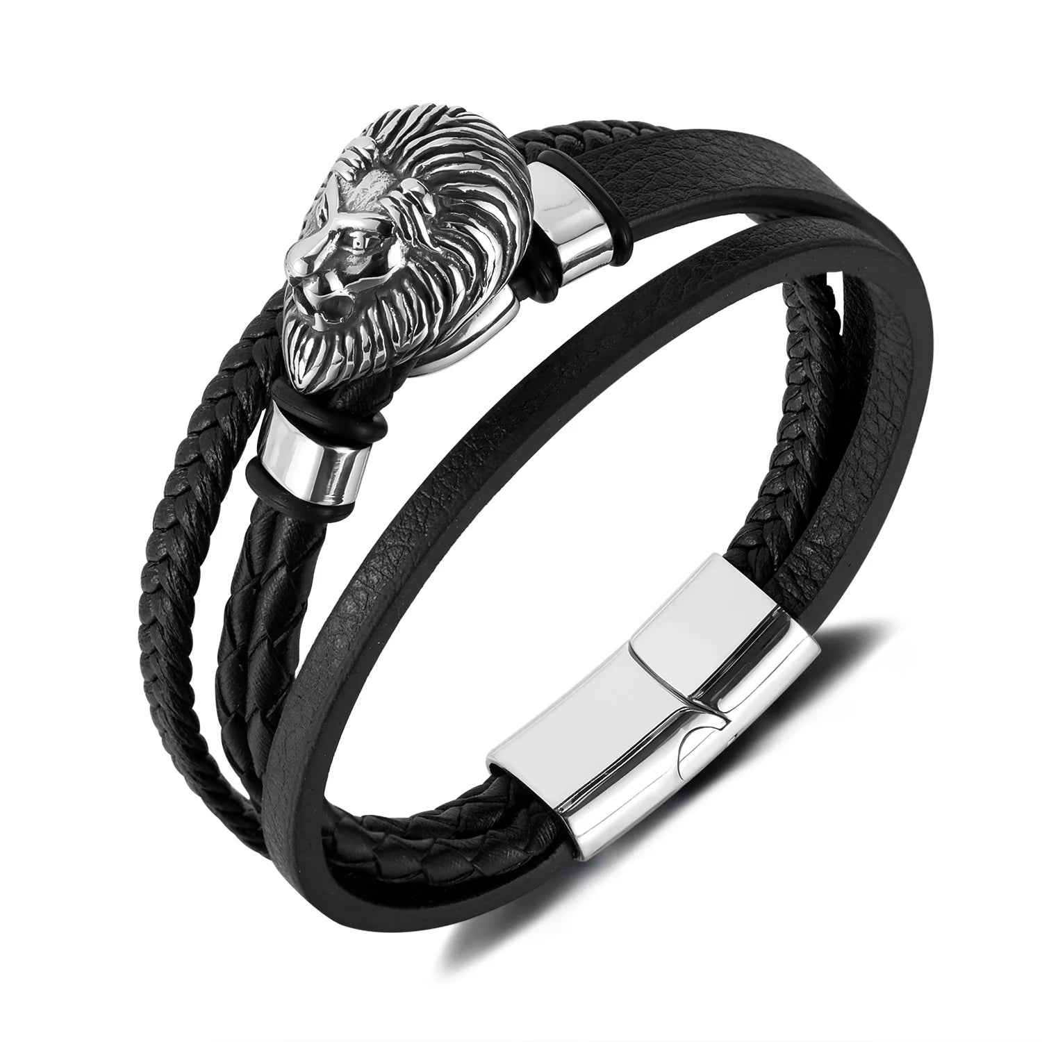 Handmade Fashion Men's Charm Braided Leather Jewelry Gift Punk Lion Head Men Jewelry Trend Multi-Layer Wrap Leather Bracelets