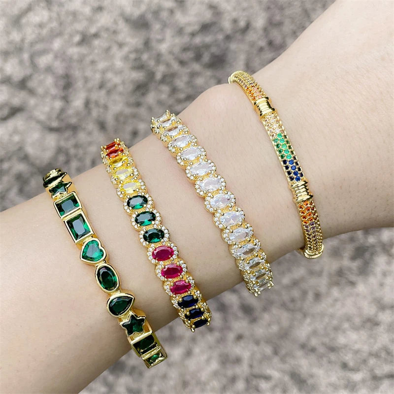 Luxury Women's Micro Inset Cubic Zircon Bracelet Full Drill Heavy Industry With Gold Plating Trendy New Opening Design