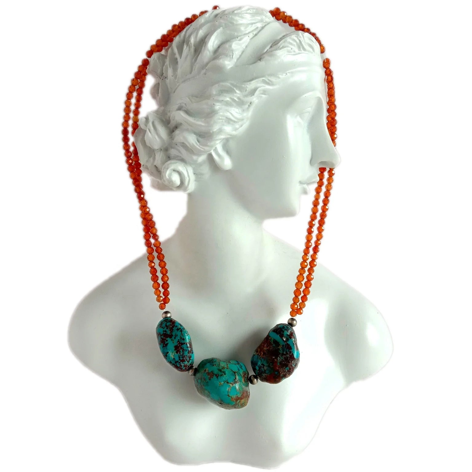 Natural Turquoise Orange mandarin Garnet 925 Sterling Silver  Boho Necklace