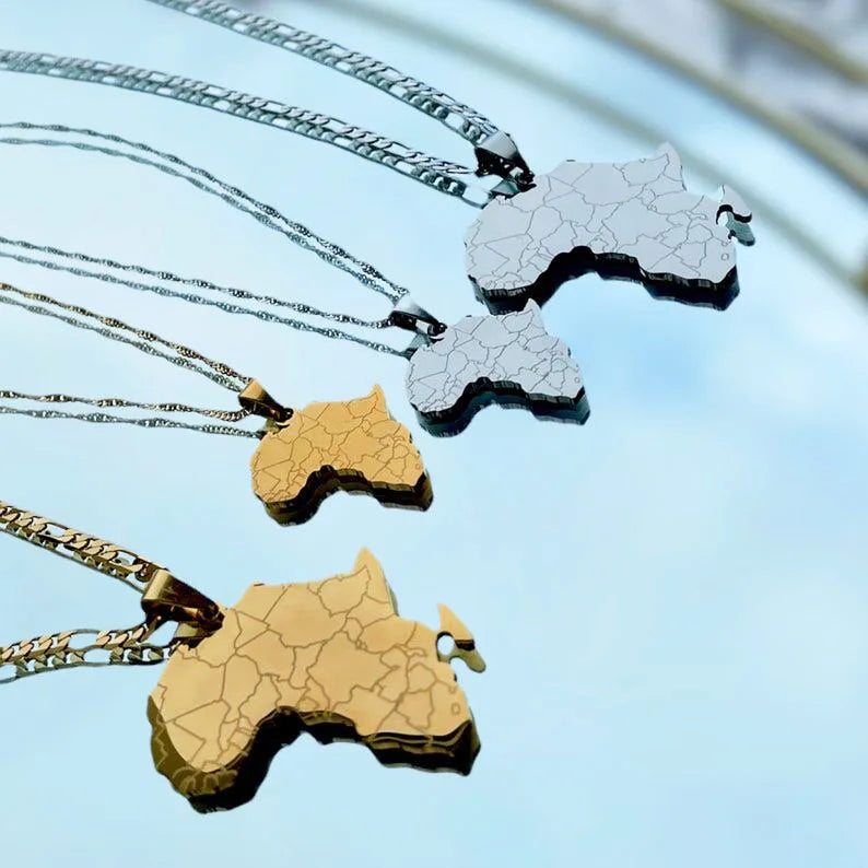 High Quality Hip-hop Style Travel Map Necklaces Stainless Steel Africa Map Pendant Necklaces Gold Color Jewelry for Women Men