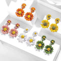 Wholesale Gold Plated Colorful Daisy Dangle Drop Earrings for Women Trendy Flower Design Party & Wedding Jewelry