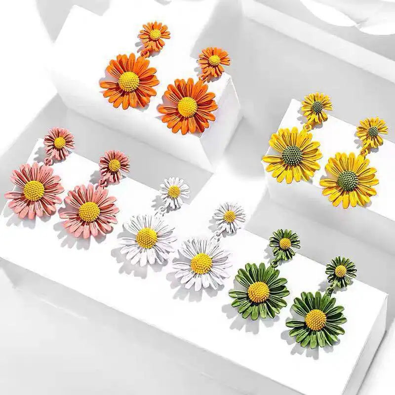 Wholesale Gold Plated Colorful Daisy Dangle Drop Earrings for Women Trendy Flower Design Party & Wedding Jewelry