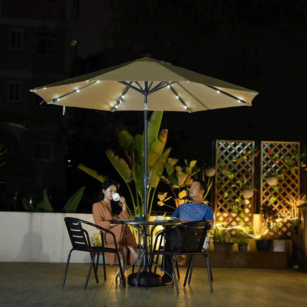 Modern 4.4M LED Sun Parasol Umbrella with Base Cover Outdoor Garden Patio and Beach Summer Accessories for Restaurant Dining