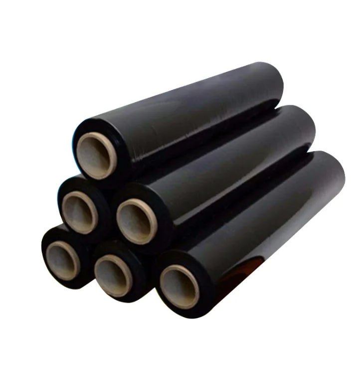 Custom Blown LLDPE Stretch Film 15~30 Micron Black Soft Glossy Moisture Proof for Pallet Groceries Supermarkets Promotions