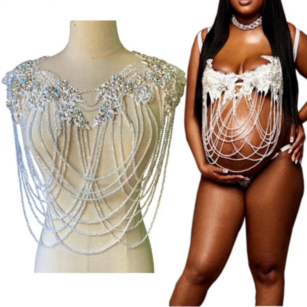 Wholesale Customize Rhinestone Bead Chain Clear Crystal Beaded Bodice Rhinestone Applique Patch for Party Wedding Dress