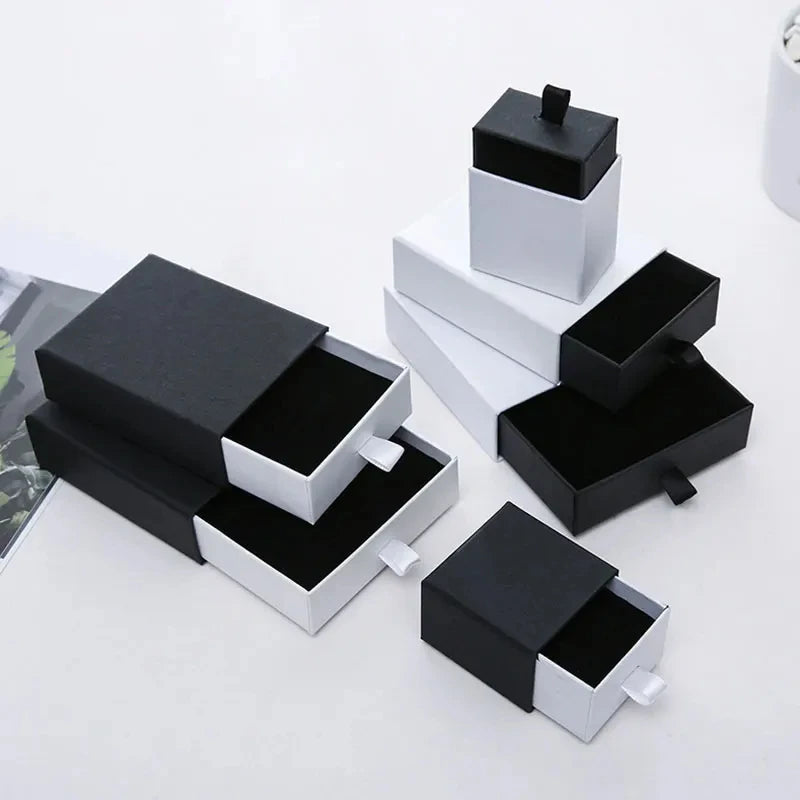 Luxury Customize Logo Earrings Necklace Ring Paper Cardboard Jewelry Drawer Box With Sponge