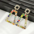 Retro style trapezoid alloy inlaid colored crystal Drop Earrings Statement handmade dangle earrings for women accessories