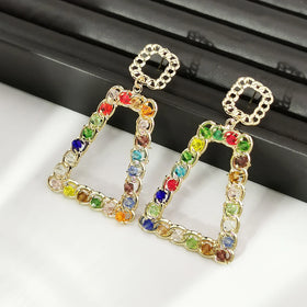 Retro style trapezoid alloy inlaid colored crystal Drop Earrings Statement handmade dangle earrings for women accessories