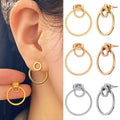 DAIHE Trendy Women Simple Design Jewelry 18K Gold Plated Stainless Steel Drop Earrings Double Two Circle Stud Earrings