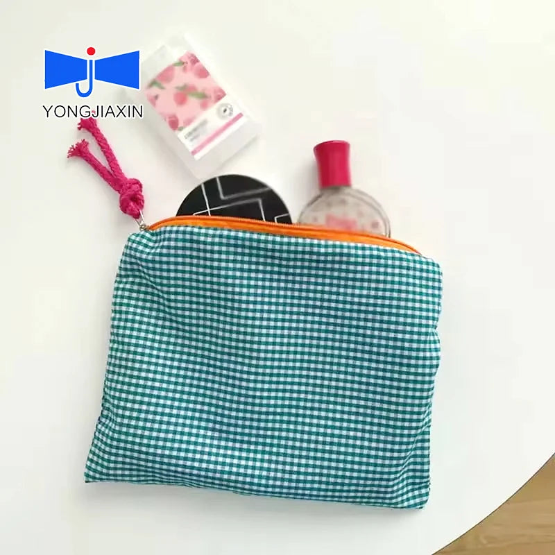 Reuse Custom Logo Size and Color Cotton Fabric Canvas Zip Zipper Makeup Cosmetic Cotton Pouch