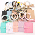 Wrist Car Key Rings with Tassel Beaded Bangle Card Holder Gift Keychain Wallet with Wristlet Bangle Bracelet