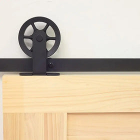 RHETECH New Arrival T Shape Spoke Wheel Design Roller Black Power Coated Sliding Barn Door Hardware Kits
