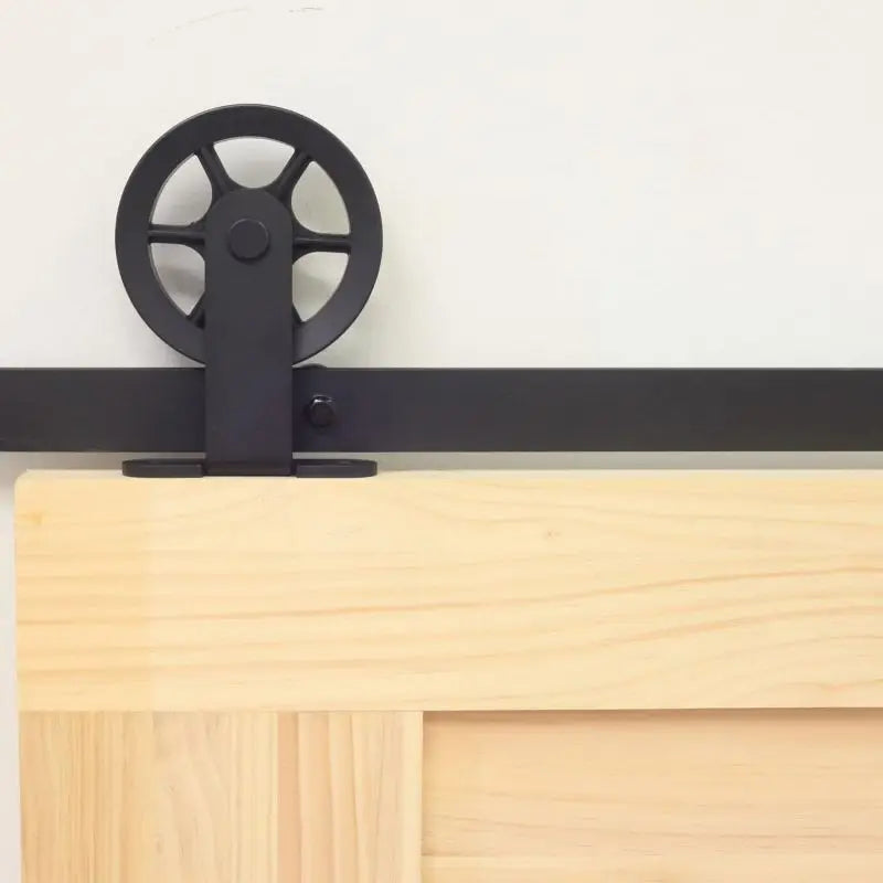 RHETECH New Arrival T Shape Spoke Wheel Design Roller Black Power Coated Sliding Barn Door Hardware Kits