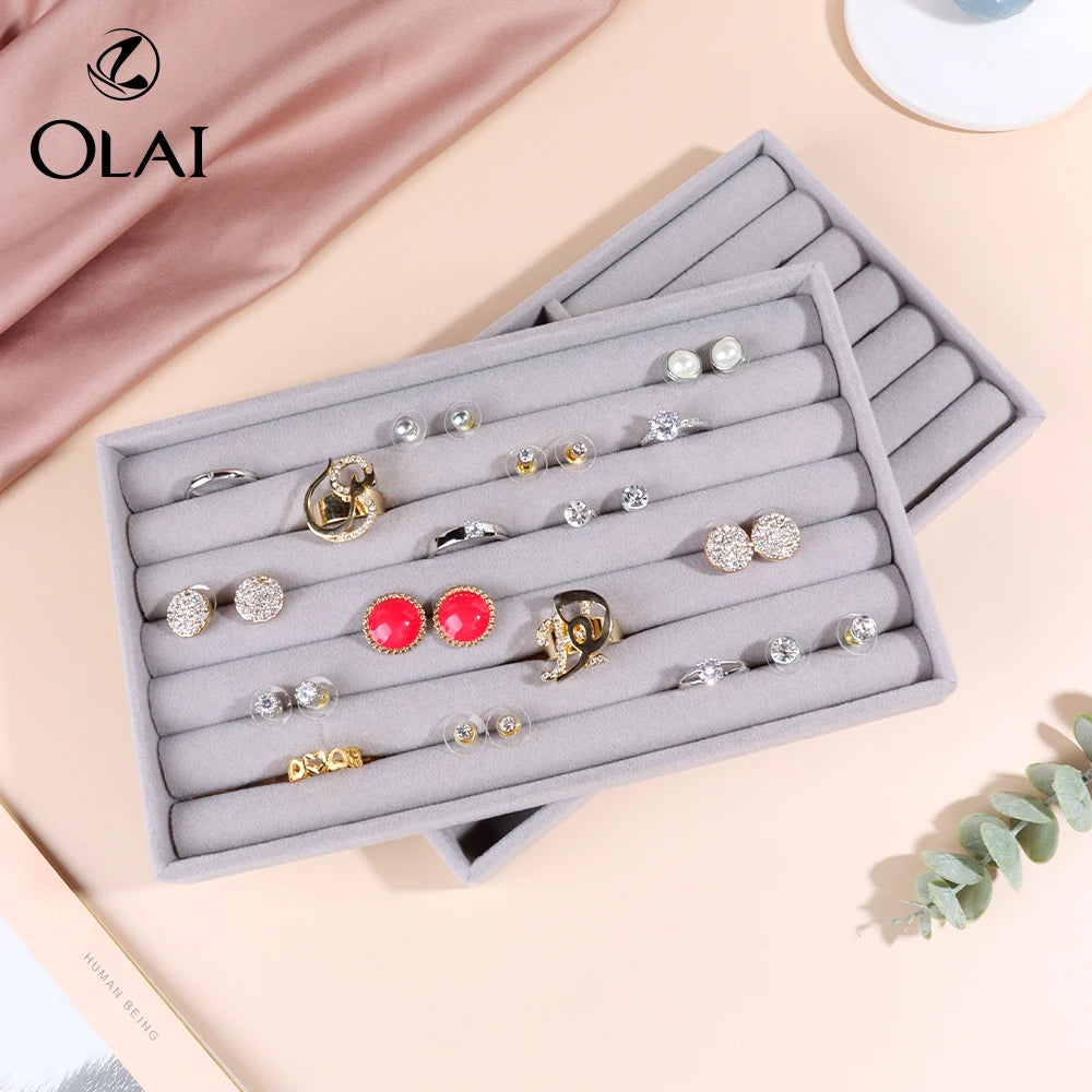 Wholesale Stock Jewelry Storage Tray Ice Gray Velvet Surface Ring Earring Exhibitor Display