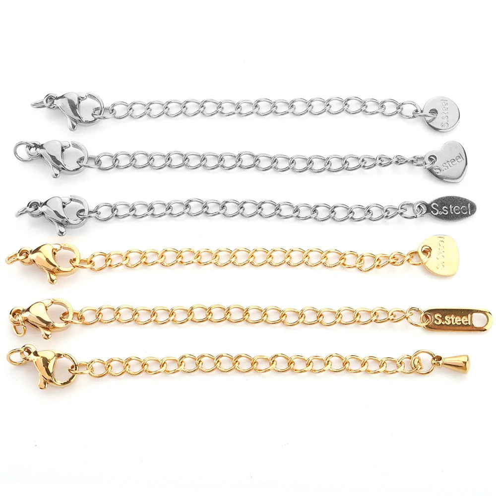 Stainless Steel Lobster Clasps Extension Chain Bracelet Necklace Jewelry Chain Tail End Extender Chains With Drop Tag