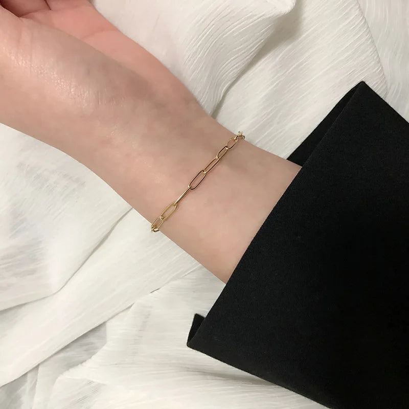 Manufacturer Paperclip Chain Ladies Bracelets Paperclip Bracelet Stainless Steel 18K Gold Plated Gold Chain Women'S