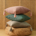Japanese Simple Style Pillowcase Solid Color Square Cushion Cover Cotton Linen Tassel Throw Pillow Cover