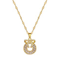 Shining 18k Gold Plated Stainless Steel Round Necklace Jewelry Luxury Bling Zircon Bowknot Necklace for Women Girls