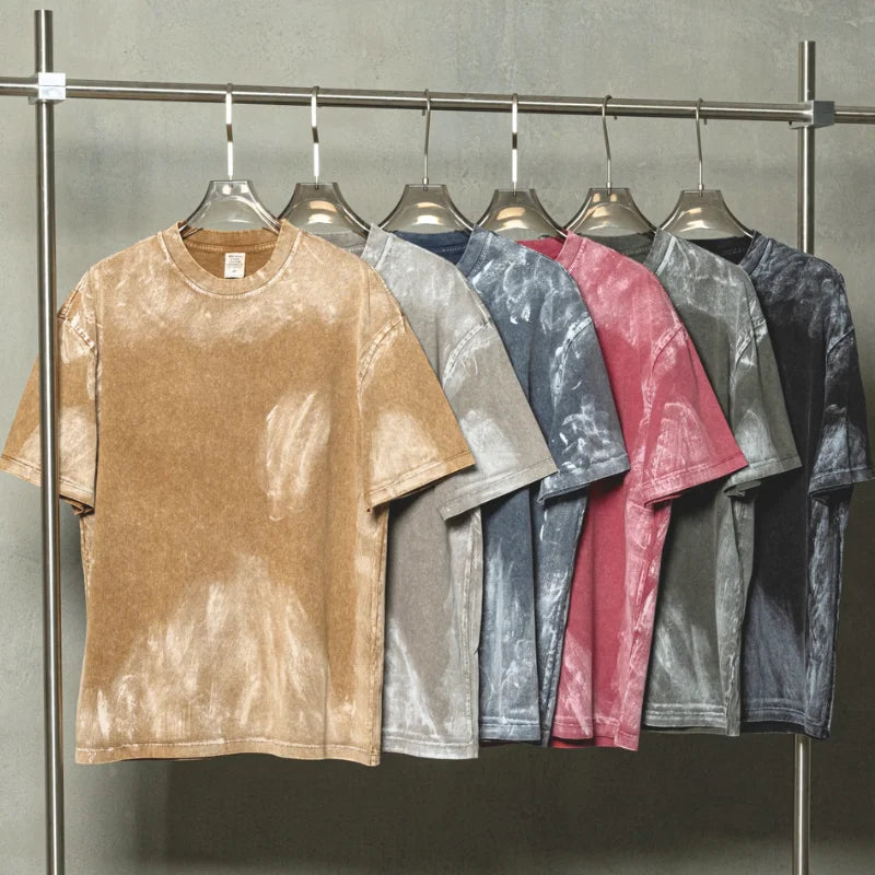 Wholesale 100%Cotton Custom Vintage Heavyweight Acid Wash Oversized T Shirts Streetwear Vintage Printing Simples Tshirt for Men