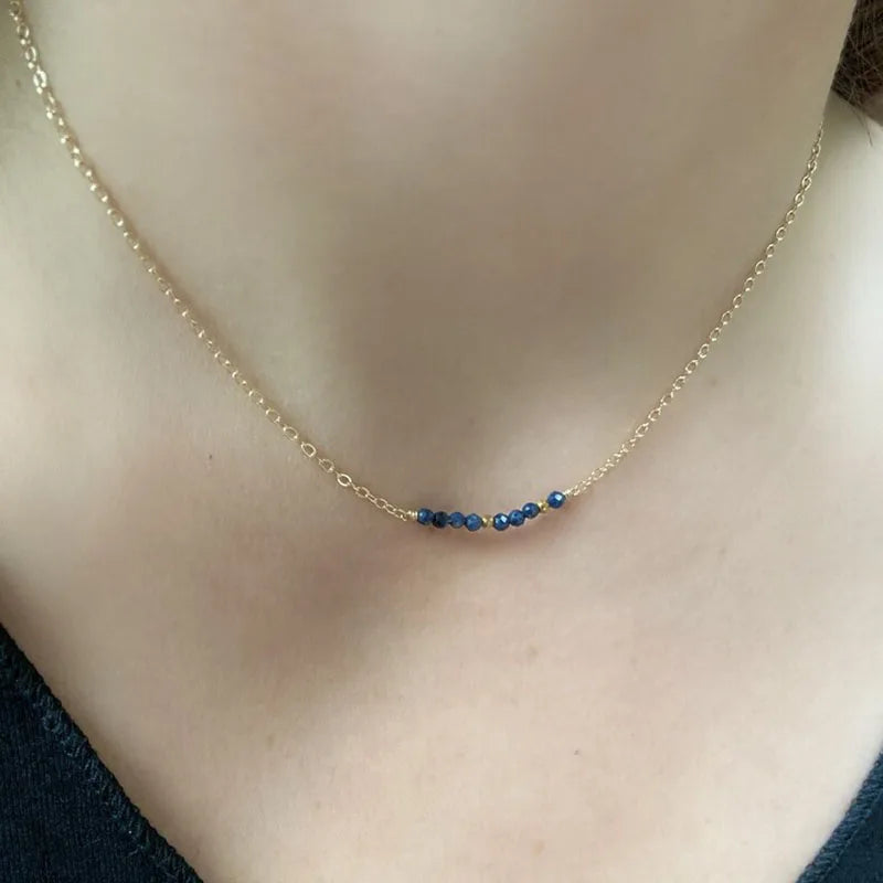 Delicate Birthstone Necklace Women JewelryFaceted Gemstone Beaded Bar Sterling Silver Necklace Gift