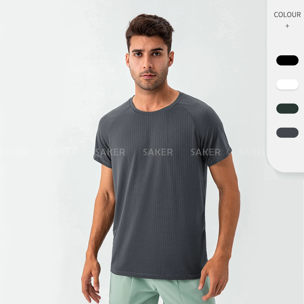 Quick Dry Sweat Wicking Men Sports T Shirts Running Round Neck Raglan Sleeves High Elastic Loose Blank T-shirts for Men