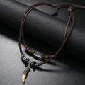Bohemia Tooth Pendant Necklace for Men Women Beaded Weaved Leather Necklace Natural Style Initial Necklaces Jewelry Mens Gifts