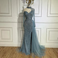 Blue Long Sleeves Mermaid Beaded Evening Dresses Serene Hill LA71856A Split Open Side Skirt Elegant Gowns for Party