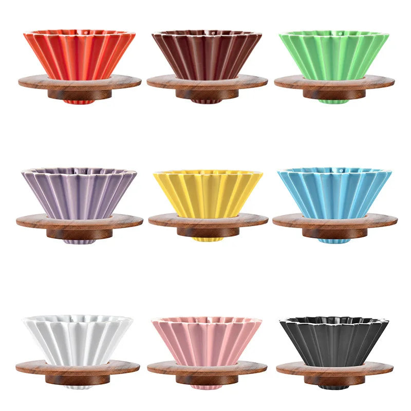 Top Seller Ceramic Coffee Dripper Cup with Wood Stand Coffee Filter Cup Pour Over Coffee Dripper
