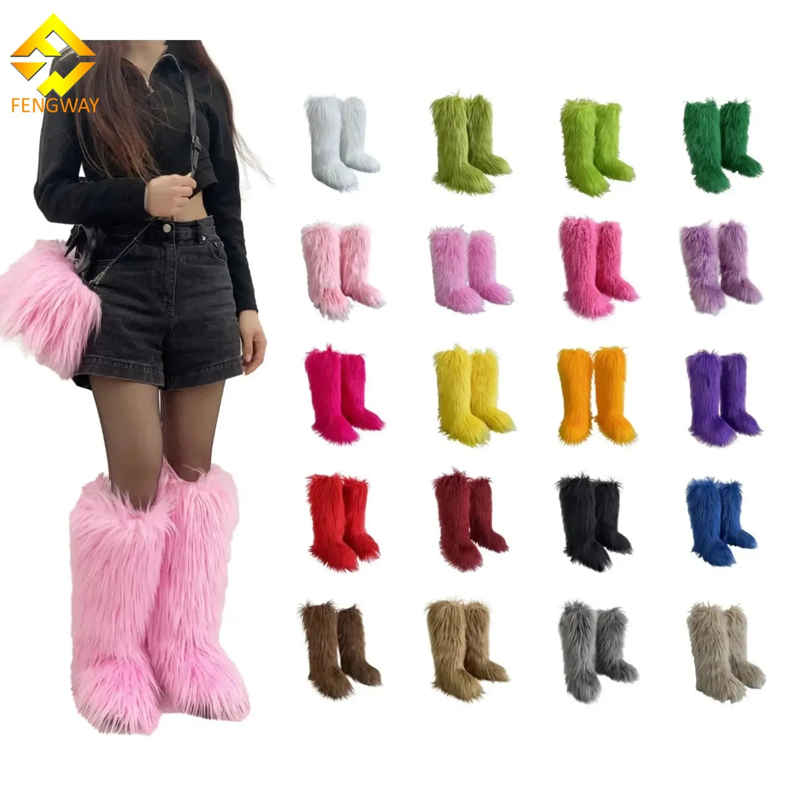 2025 Hot Sale  Winter Women Fluffy Warm Plush Shoes Snow Boots Women Knee-High Faux Fur Boot Thigh High Boots