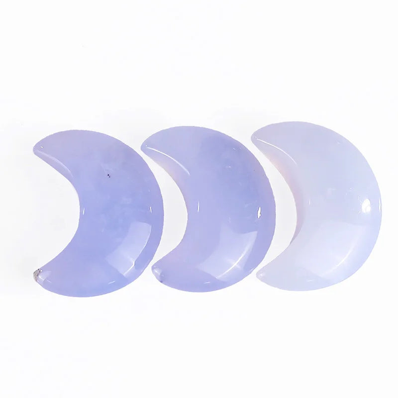 Natural Turkish Blue Chalcedony Moon Carving Gemstone Hand Carved Small Crystal Healing Stones for Decoration Christmas Gifts