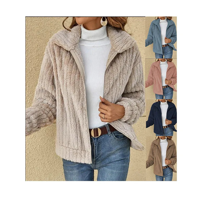 2024 Factory Sale Women's New Fashion Autumn Long Overcoat Solid Color Plush Zipper Jacket With Down Filling Parkas Outerwear
